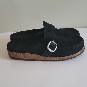 Birkenstock Buckley  Suede Black Buckled Mules Clogs EU 42 Regular Narrow Width